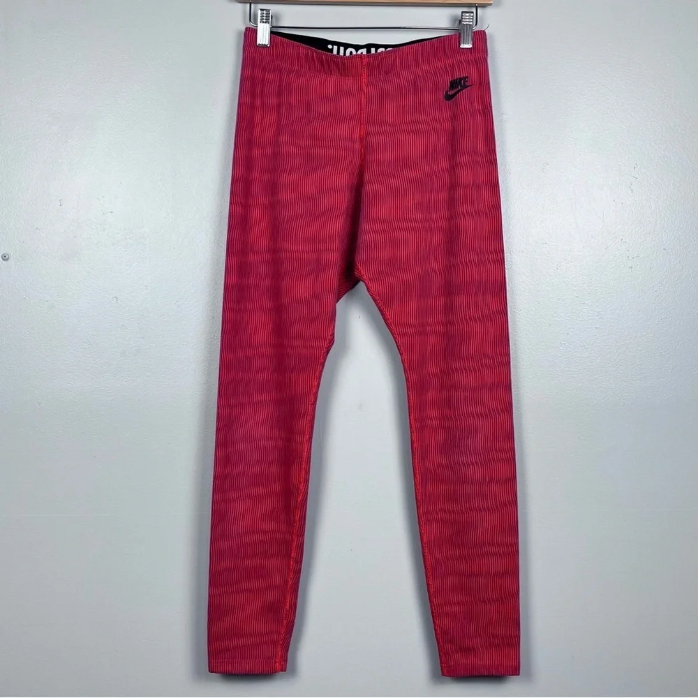 Nike Women's Leg-A-See Crimson Striped 7/8 Just Do It Leggings 871756 Size M